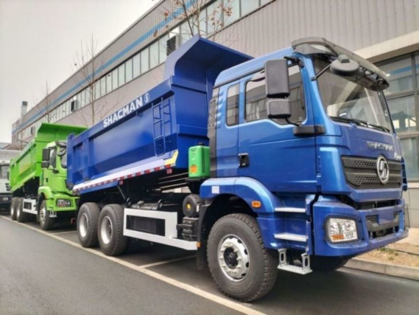 SHACMAN Dump Truck 6x4 H3000 340 EuroII กล่องคาร์โก้สีฟ้าสําหรับ tipper U-ประเภท