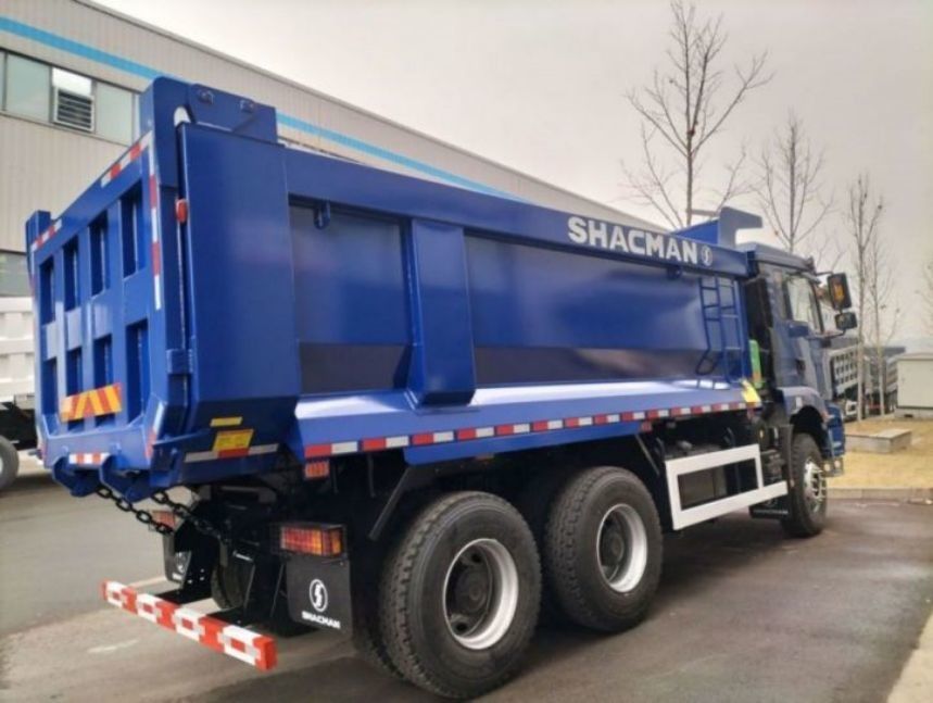 SHACMAN Dump Truck 6x4 H3000 340 EuroII กล่องคาร์โก้สีฟ้าสําหรับ tipper U-ประเภท