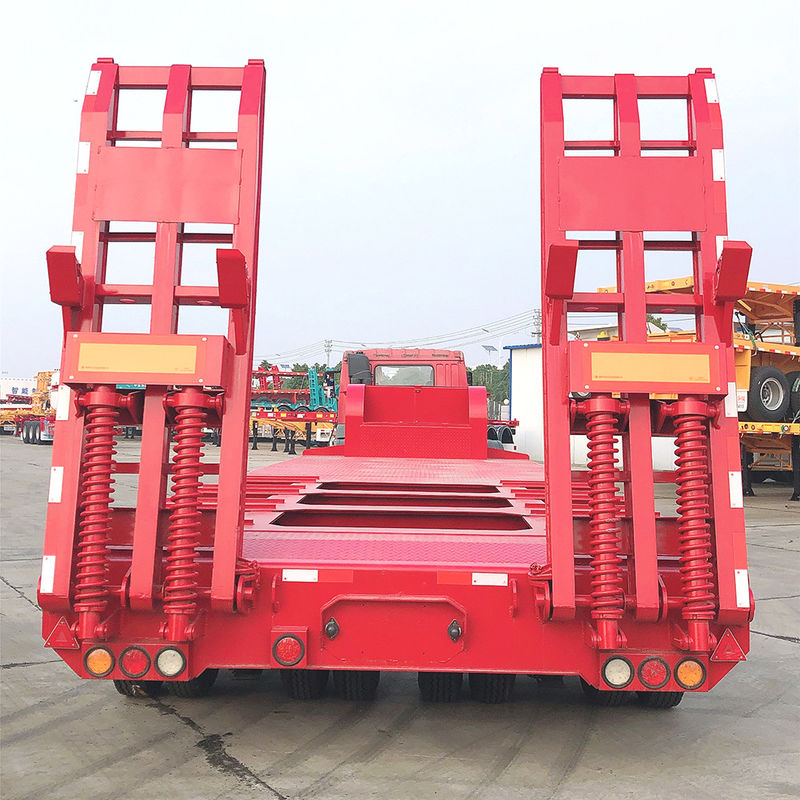 CIMC 3 Axle LowBed Semi Trailer Truck Trailer Equipment Transport Hydraulic Lifting Low Boy Trailer FUWA Axle Heavy Dut การขนส่ง เครื่องขนยนต์ไฮดรอลิก