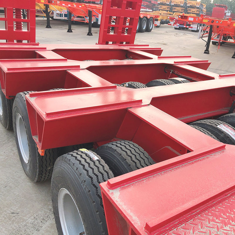 CIMC 3 Axle LowBed Semi Trailer Truck Trailer Equipment Transport Hydraulic Lifting Low Boy Trailer FUWA Axle Heavy Dut การขนส่ง เครื่องขนยนต์ไฮดรอลิก