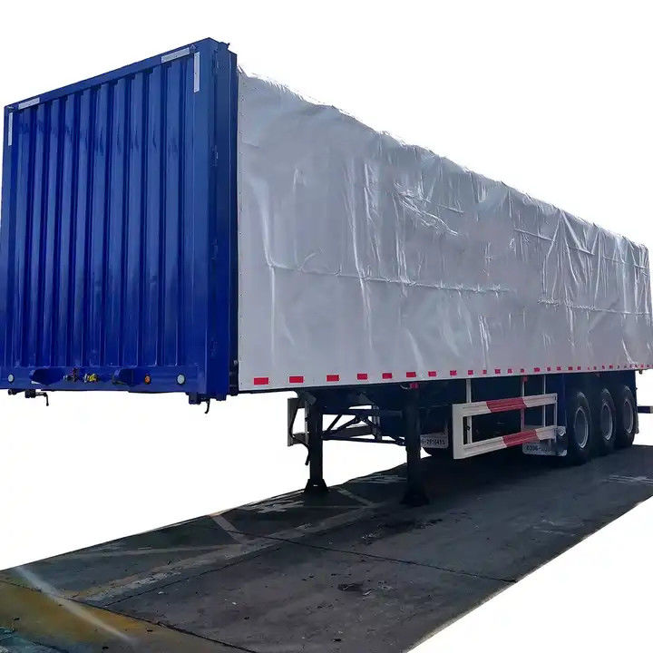 CIMC Side Curtain Semi Trailer 3 axle van type box semi trailer สําหรับขนส่งสินค้าพาเล็ต