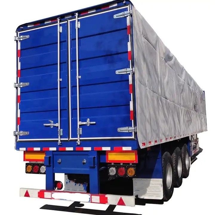 CIMC Side Curtain Semi Trailer 3 axle van type box semi trailer สําหรับขนส่งสินค้าพาเล็ต