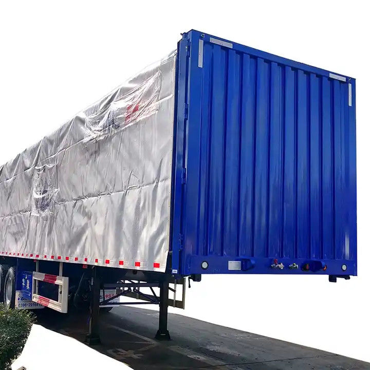 CIMC Side Curtain Semi Trailer 3 axle van type box semi trailer สําหรับขนส่งสินค้าพาเล็ต