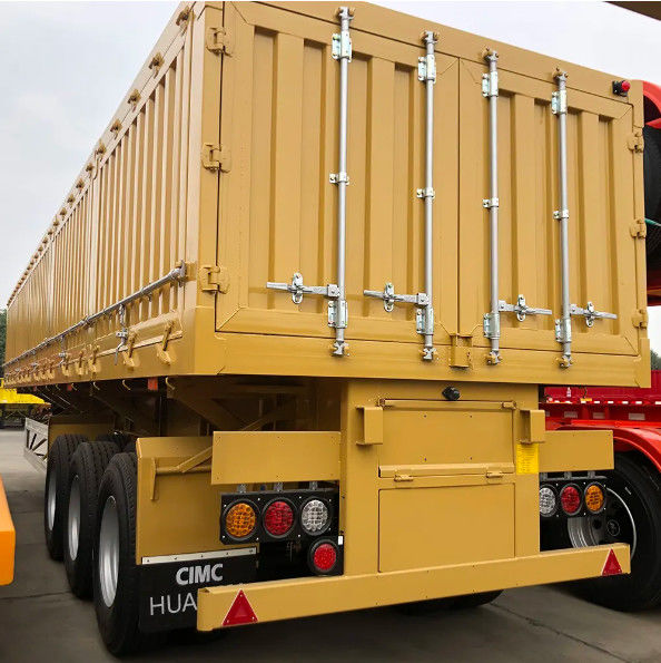 CIMC HUAJUN 3 Axle Side Dump Semi Trailer สําหรับภาระหนัก ด้วยล็อคบาร์ 60 ตัน